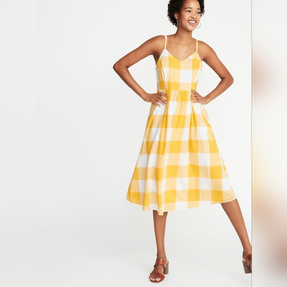 Old Navy Dresses & Skirts - Old Navy Yellow Gingham Midi Dress Size Small